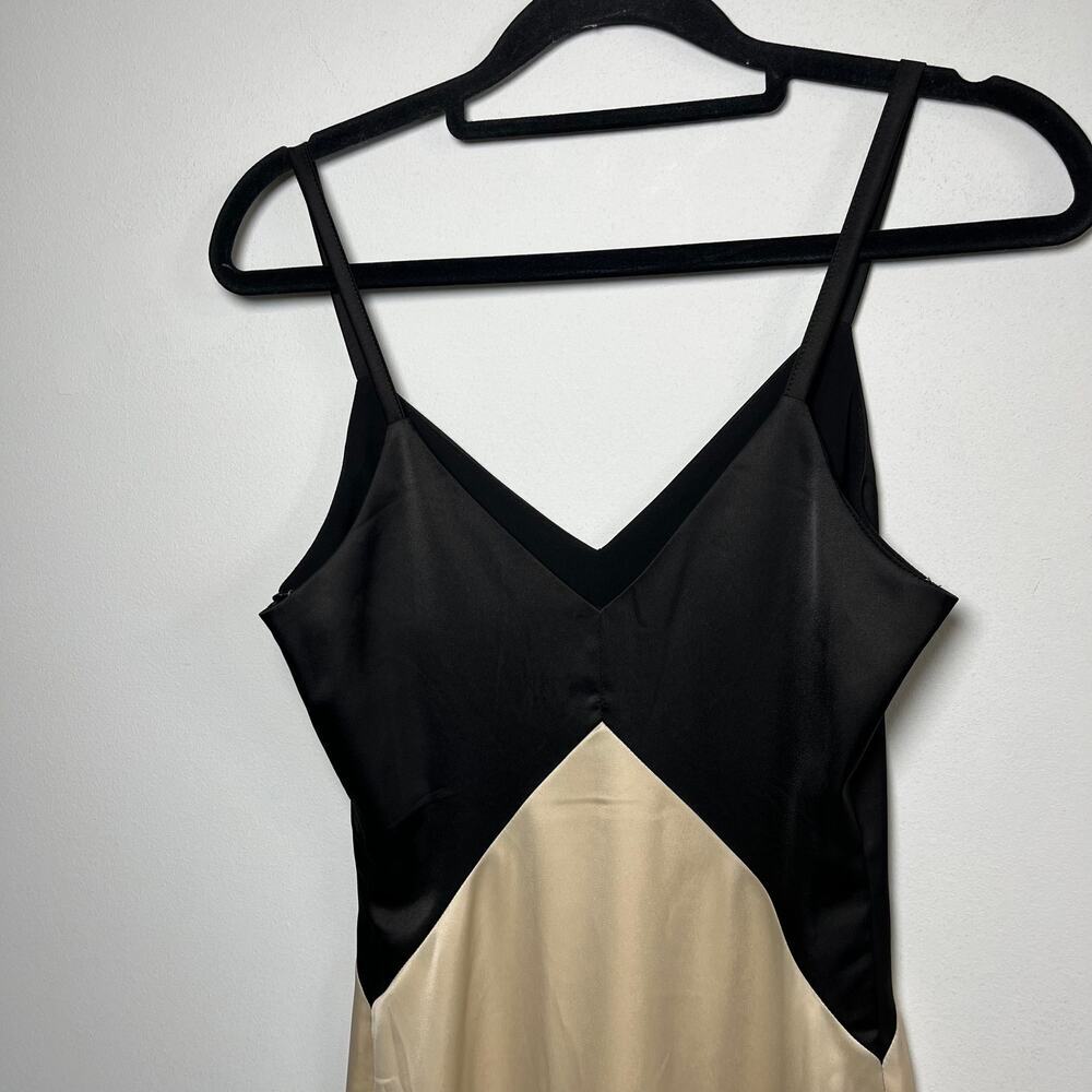 Fabrik Two-Tone Satin Midi Dress Black Champagne Colorblock Sz XS Formal Wedding - Picture 11 of 13